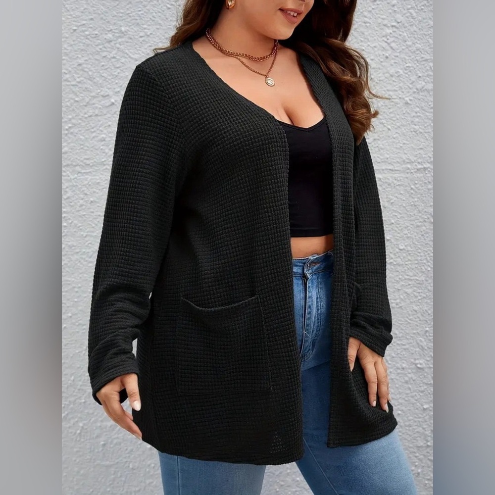 Plus Size Open Front Long Sleeve Knit Cardigan